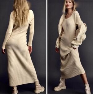 Free People Ribbed Maxi Dress Beach Walk About Beige Ivory XSmall
